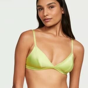 Victoria’s Secret Tease Satin Neon Yellow Bralette Triangle Unlined XL Festival